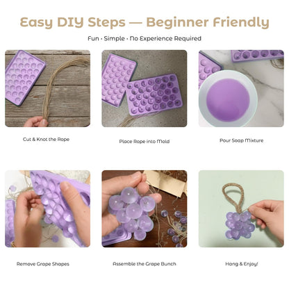 DIY Grape Soap Making Craft Kit for Beginners & Adults, Includes 2 Silicone Molds, 65 FT Jute Twine, 1 Tweezers, 1 Gift Box, Handmade Home Decor Ready for Gifting (Without Soap)
