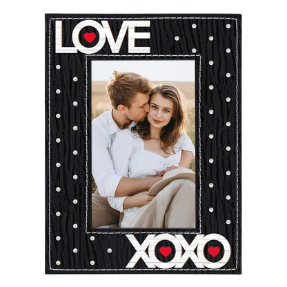 FLYAB Black Love Picture Frame 4x6 Valentines Day Pictrue Frames Leather Photo Frame for Tabletop Valentines Day Gifts for Couple Him Her Girlfriend Boyfriend