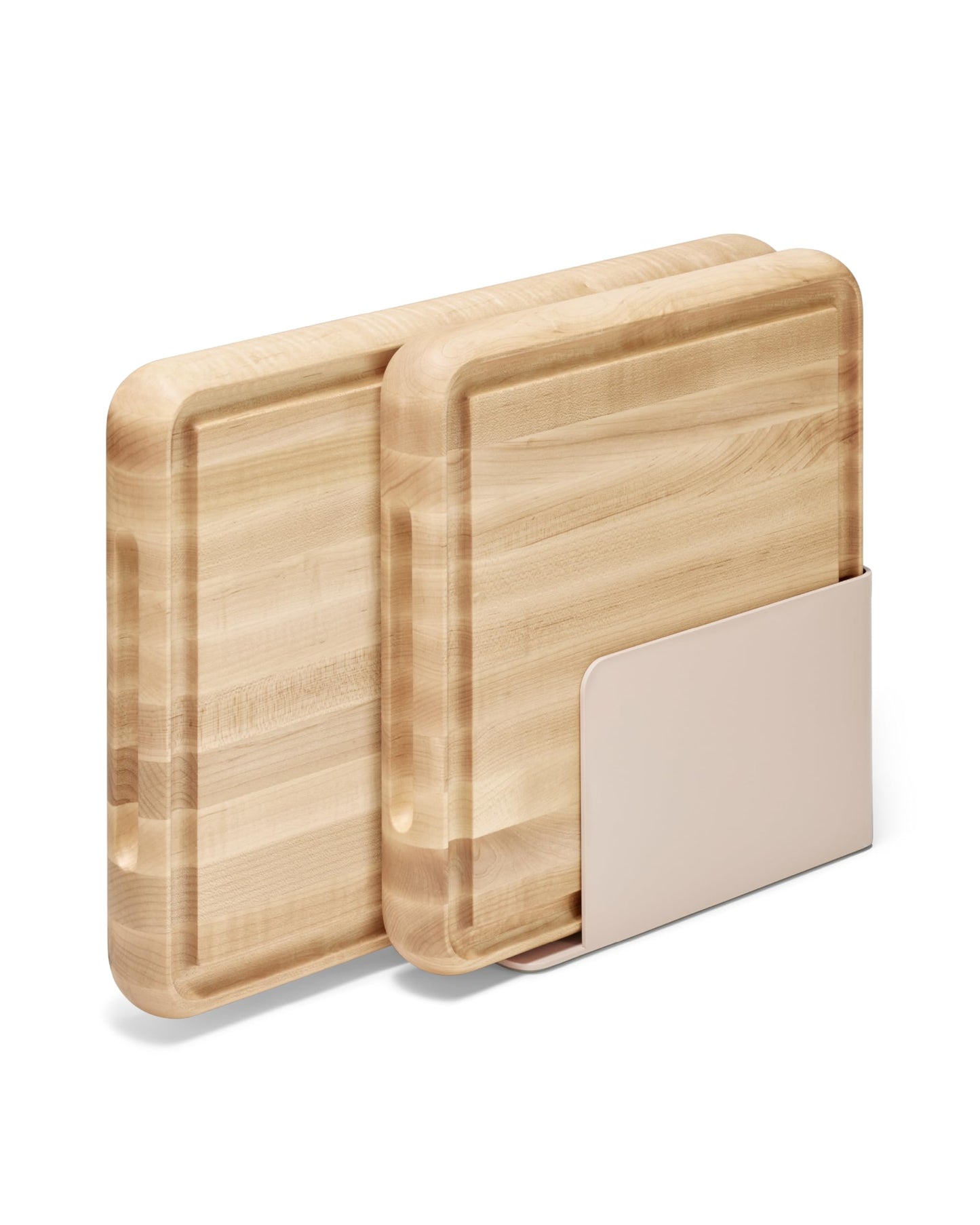 Caraway 3-Piece Prep & Serve Butcher Block Set, Includes 17” Rectangle Cutting Board, 12” Square Cutting Board and Metal Storage Rack, Maple