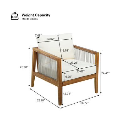 Christopher Knight Home Lalulu Acacia Wood Lounge Chair Outdoor with Removable Cushion, Solid Wood Patio Accent Chair with Woven Rope Accents, Patio Furniture Set Sofa Chair, Beige+Teak