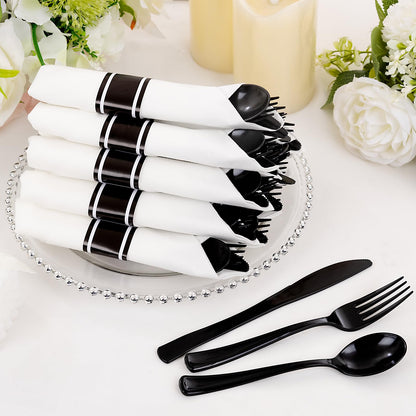 Supernal 120 Pack Black Plastic Silverware,Rolled Silverware Disposable,Pre Wrapped Cutlery Set with Napkin,Plastic Utensils Heavy Duty, Rolled Black Cutlery