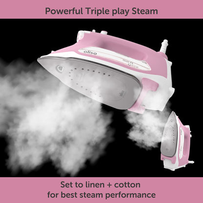 oliso TG1600 ProPlus Smart Iron with Auto-Lift – 1800 Watt Steam Iron for Clothes, Sewing, Quilting & Crafting – Diamond Ceramic-Flow Soleplate, Rosé