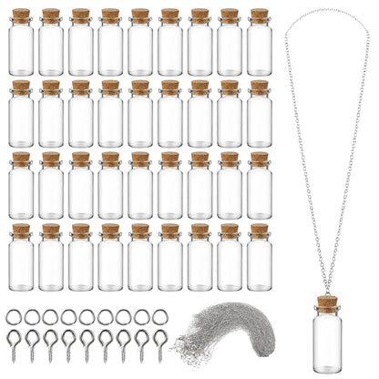 Sawysine 50 Pcs 10 ml Mini Glass Bottles Jars with Cork Mini Potion Bottles 50 Pcs Link Necklace Chain with Lobster Clasps Jewelry Chain 100 Pcs Eye Screws 100 Rings for Bead DIY Crafts Pendant Making