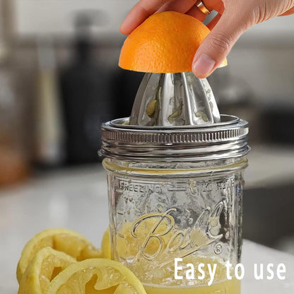 2Pcs Stainless Steel Mason Jar Juicer Lid for 3.38 Inch Wide Mouth Mason Jar, Hand Squeezer Top for Citrus Lemon Orange Manual Citrus Juicer
