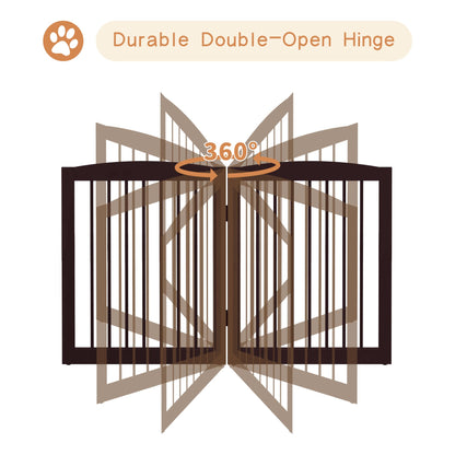 PUPETPO Freestanding Pet Gate for Dogs, Foldable Wooden Dog Gate for House, Extra Wide Indoor Pet Barrier for Stair, Doorway, Hall, Support Feet Included, 120 Inch Wide, 6 Panels 24", Brown