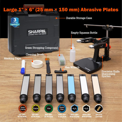 SHARPAL 202H Precision Knife Sharpening System–Adjustable Angle 10–35° Knife Sharpener Kit with 7 Abrasives (Diamond 220/325/600/1000, Whetstone 3000/6000, Leather Strop), Premium Fathers Day Gift