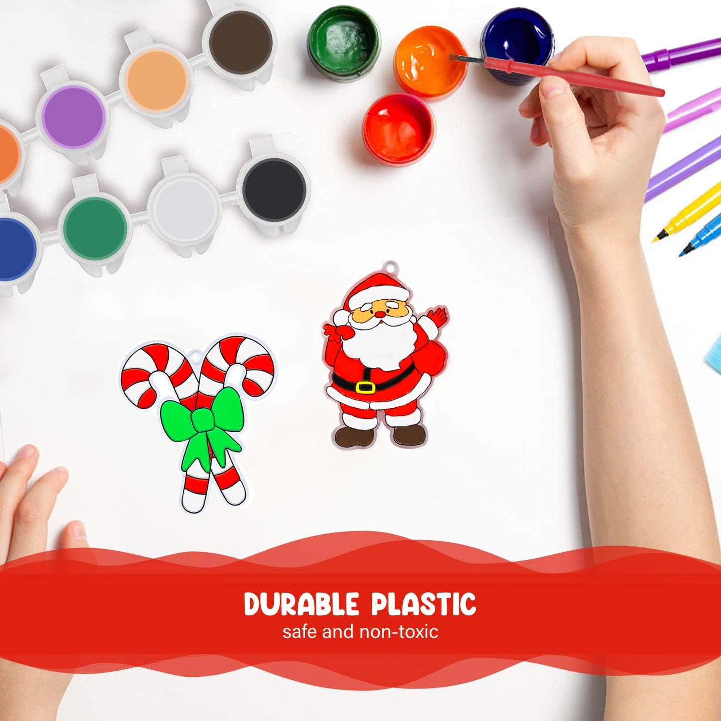 Fprl 24 Sets Christmas Craft Kits DIY Window Paint Art Suncatchers Assorted Sun Catcher Kits for Ornaments Santa Snowflake Snowman Decorations Project