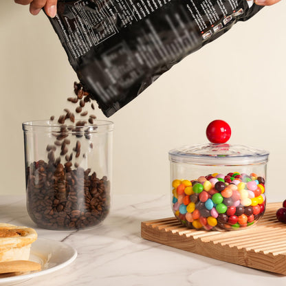 2 Pack Candy Jars with Lids - 47 & 30 OZ Clear Plastic Cookie Storage Containers Airtight Apothecary Canisters for Kitchen Home Decorative Pantry Office Party Organize Sugar Tea Coffee Snacks