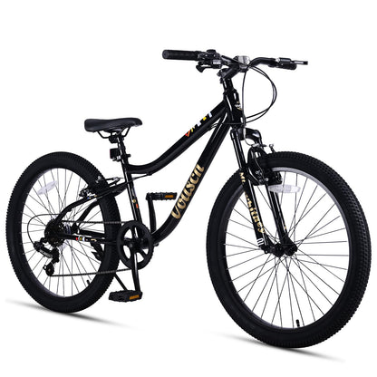 vollsch 24 Inch Kids Mountain Bike for 9-15 Years Old Boys Girls Teens 6-Speed Child MTB Bicycle with Front Suspension Fork, Black
