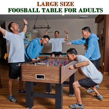 REAHOISY 58 Inch Large Size Foosball Table Adult Size, Full Size Soccer Game Table w/2 Balls, Leg Levelers & Heavy-Duty Legs, Durable Arcade Football Table for Game Room, Home, Office, Party (Brown)