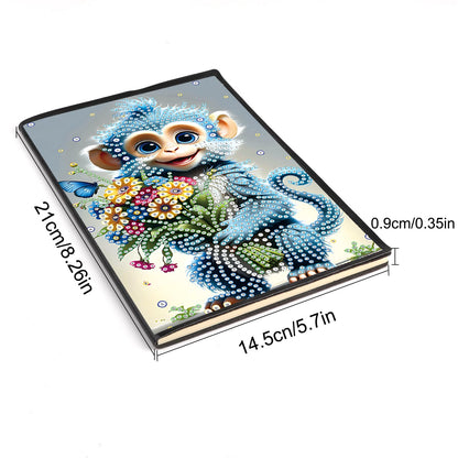 JISHSHAY Diamond Painting Notebook Journal Monkey Diamond Art Note Book Animal Gem Art Sketchbook Mosaic Kits for Adults Diary Gem Painting Leather Journal with Special Shaped Drills 5.7×8.26in