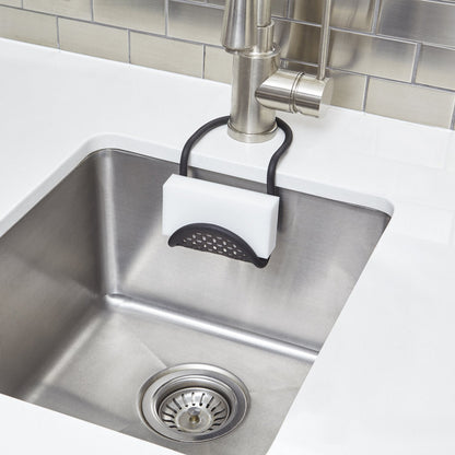Umbra Sling Sponge Holder for Kitchen Sink – No Suction Cups, Flexible Caddy for Sinks and Faucets, Modern Design, Black