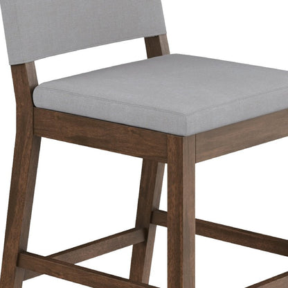 Nathan James Linus Modern Upholstered Counter Height Bar Stool with Back and Solid Rubberwood Legs in a Dark Brown Wood, Natural Light Grey/Brown