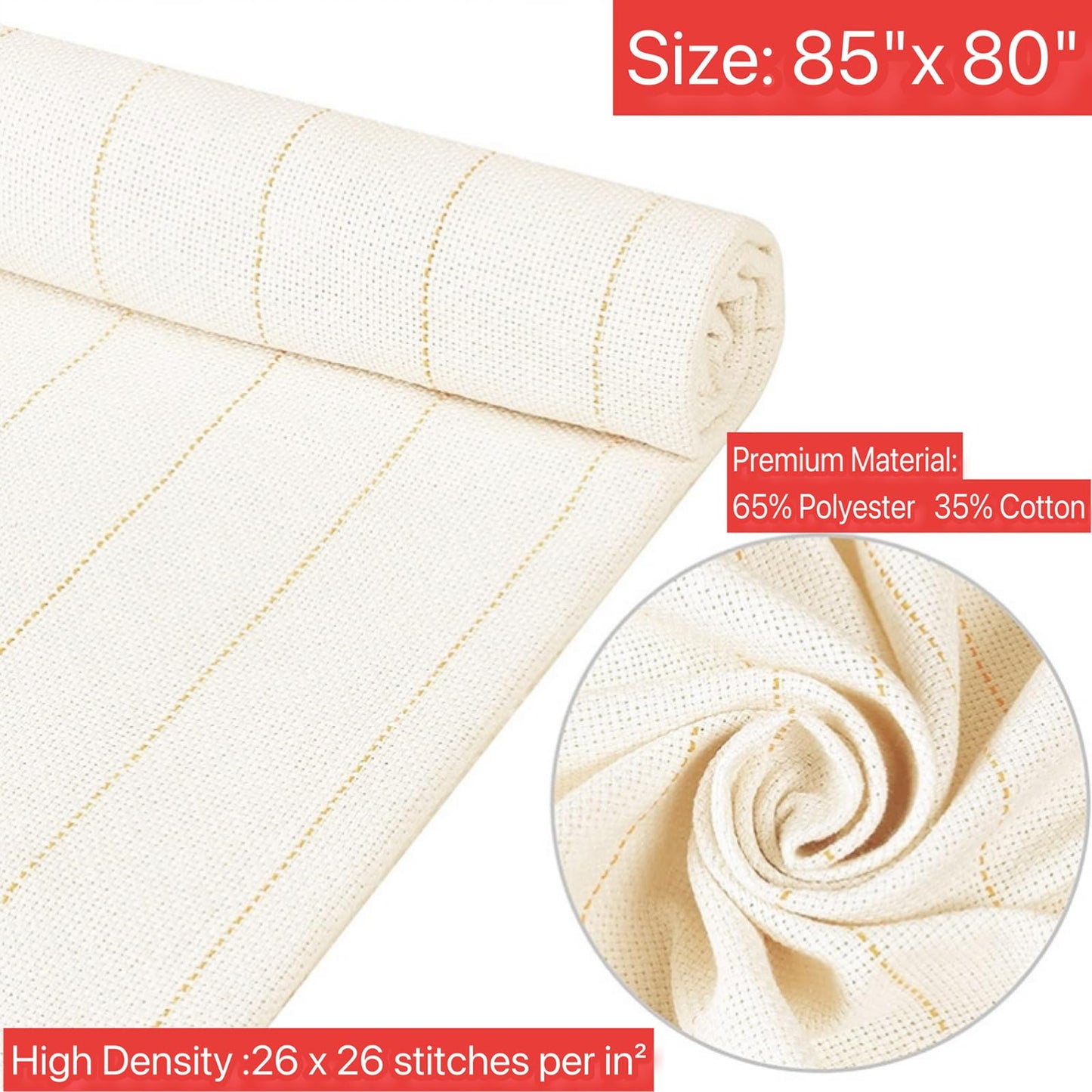 85" X 80" Large Marked Primary Tufting Cloth - Large Monk's Cloth for Rug Tufting and DIY Rug-Making with Tufting Guns and Punch Needles