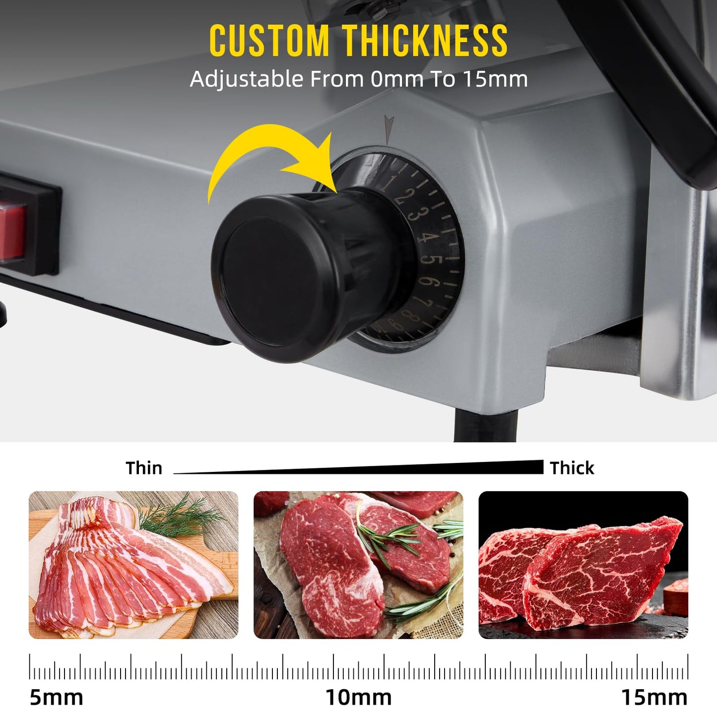 GarveeLife 240W Commercial Electric Meat Slicer, 10-inch Stainless Steel Semi-Auto Food Cutter, 0-12 mm Adjustable Thickness with Precision Control, Safe & Efficient for Deli, Restaurant & Kitchen Use