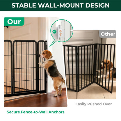 FXW Dog Gate Extra Wide Designed for Indoor Use, Adjustable Width Up to 219-inch Wide (32" H 8 Wire Panels for Small and Medium Dogs), Black