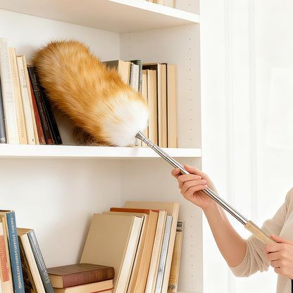 Extendable Lambswool Feather Duster 31-88 Inch, Anti-Static Wool Duster for Cleaning with Stainless Steel Pole - Ideal for High Ceilings, Fans, Interior & Roof (Yellow & White)