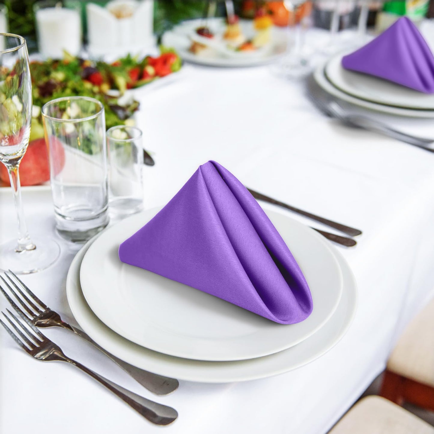 SuperO Set of 80 Cloth Napkins 17 x 17 Inch, Polyester Solid Washable Dinner Napkins with Hemmed Edges,Great for Restaurant, Wedding and Party(Purple)