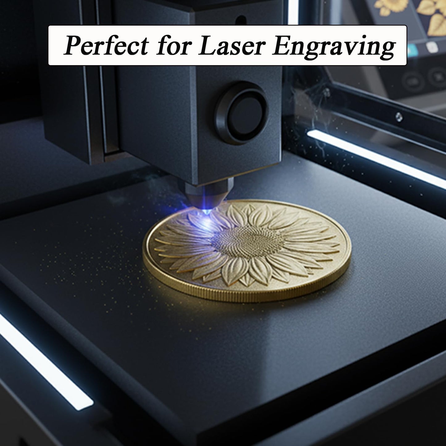 Solid Brass Blank Challenge Coins for Engraving, 10 Pcs Matte Finish 40 mm Brass Coin Blanks for Laser Engraving with Plastic Case - 3mm Thickness Blank Coins for DIY Crafts Gifts