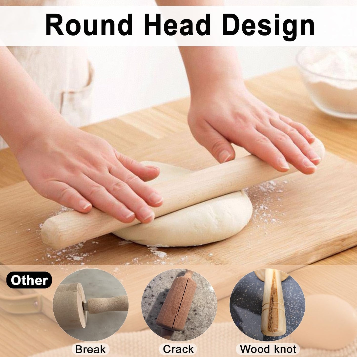 French Rolling Pin Set - Natural Wooden Rolling Pins, Classic Wooden Dough Roller for for Fondant,Pizza, Pie, Pasta, Bread, Pastry, Essential Kitchen Utensil,(8inch, 15.7inch)