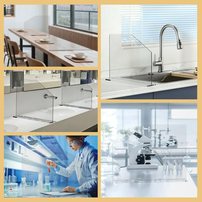 2 Pcs Acrylic Sink Splash Barrier, Clear Splatter Barrier, Freestanding Protective Panel with Cutaway, for Kitchen Hospital Labs Office, 23.6" L x 4.5" W x 18.5" H