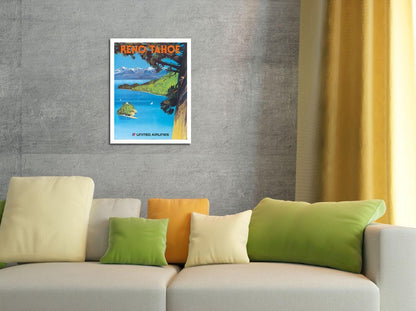 Reno Nevada - Lake Tahoe California Vintage Airline Travel Poster, 11x14in