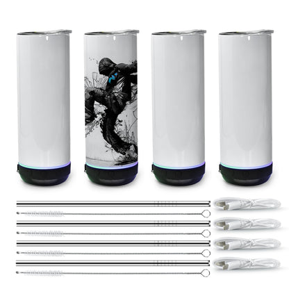 sweet grain Music Speaker Tumbler(4Pack) - Sublimation Tumbler 20 oz Skinny Straight with Speaker, Straw & USB Charging Cable, Sublimation Speaker Cups - Black