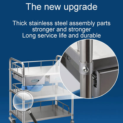 Medical Cart, Stainless Steel Utility Cart Catering Cart, Larger 3 Shelf Heavy Duty Lockable Hospital Cart Medical Cart, With 360°Rotate Wheels Mobile Care Car Clinic Carts ( 120x60cm(47.2x23.6in))