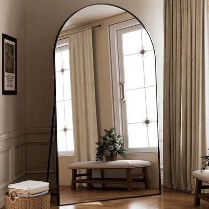 HARRITPURE 86x46 inch Full Length Mirror - Oversized Arched Mirror Aluminum Frame Full Body Floor Mirror with Stand for Living Room,Bedroom,Cloakroom,Black