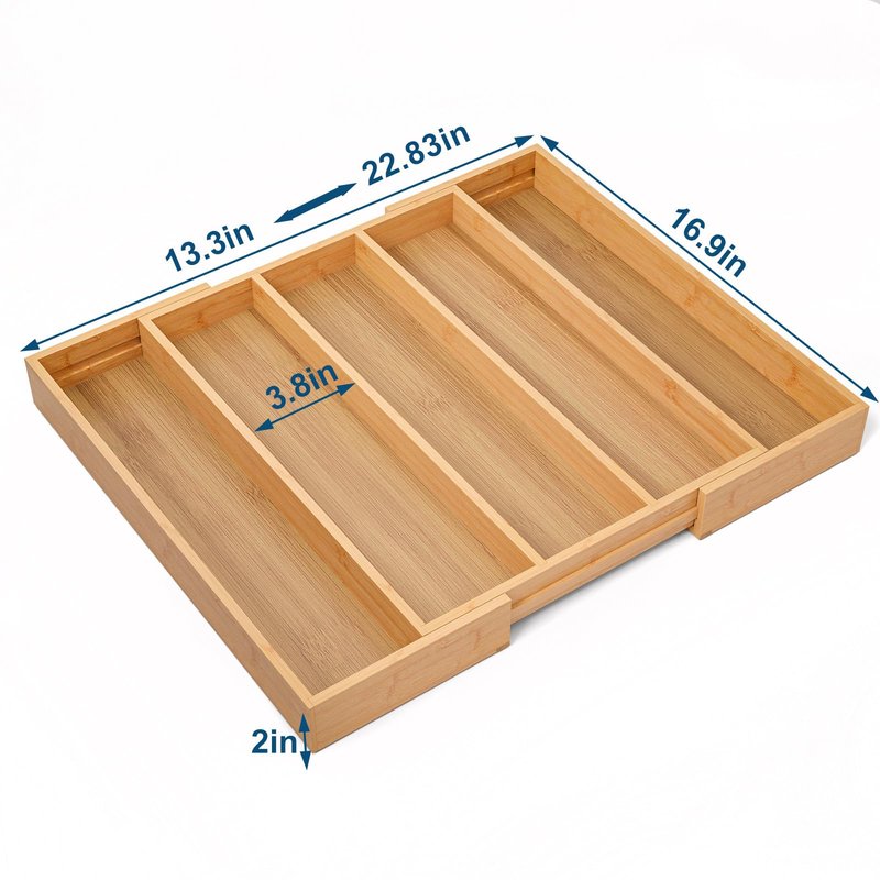Fibogollo Expandable Kitchen Drawer Organizer,Bamboo Silverware Organizer,Adjustable Flatware Tray for Utensils(16.92 * 13.30~22.83 * 1.96)