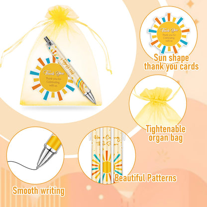 JarThenaAMCS 72Pcs Sun Baby Shower Favor Gifts for Guests Boho Sun Retractable Ballpoint Pens Organza Bags Greeting Cards for Birthday Gender Reveal Souvenirs Prizes