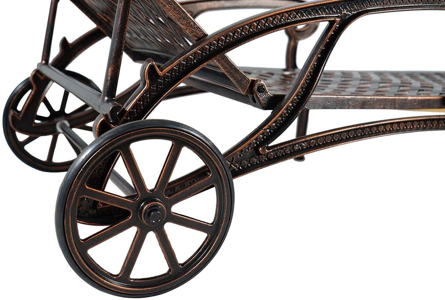 Karzibo Cast Aluminum Outdoor Chaise Lounge Chair with Wheels, Patio Chaise Lounge with 3-Position Adjustable Backrest, Outdoor Tanning Chair Patio Lounge Chair, Brown