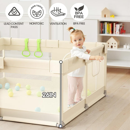 Uanlauo Baby Playpen - Safe 47x47in Indoor Playpen for Babies & Toddlers with Storage Bag & Breathable Mesh