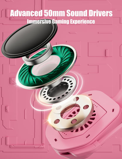 ZIUMIER Gaming Headset with Detachable Cat Ears, Compatible with PS4 PS5 Xbox One PC Laptop, Over-Ear Headphones with LED Light, Noise Canceling Mic, Stereo Surround Sound (Pink Cat)