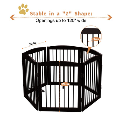 PUPETPO Freestanding Pet Gate for Dogs, Foldable Wooden Dog Gate for House, Extra Wide Indoor Pet Barrier for Stair, Doorway, Hall, Support Feet Included, 120 Inch Wide, 6 Panels 24", Brown