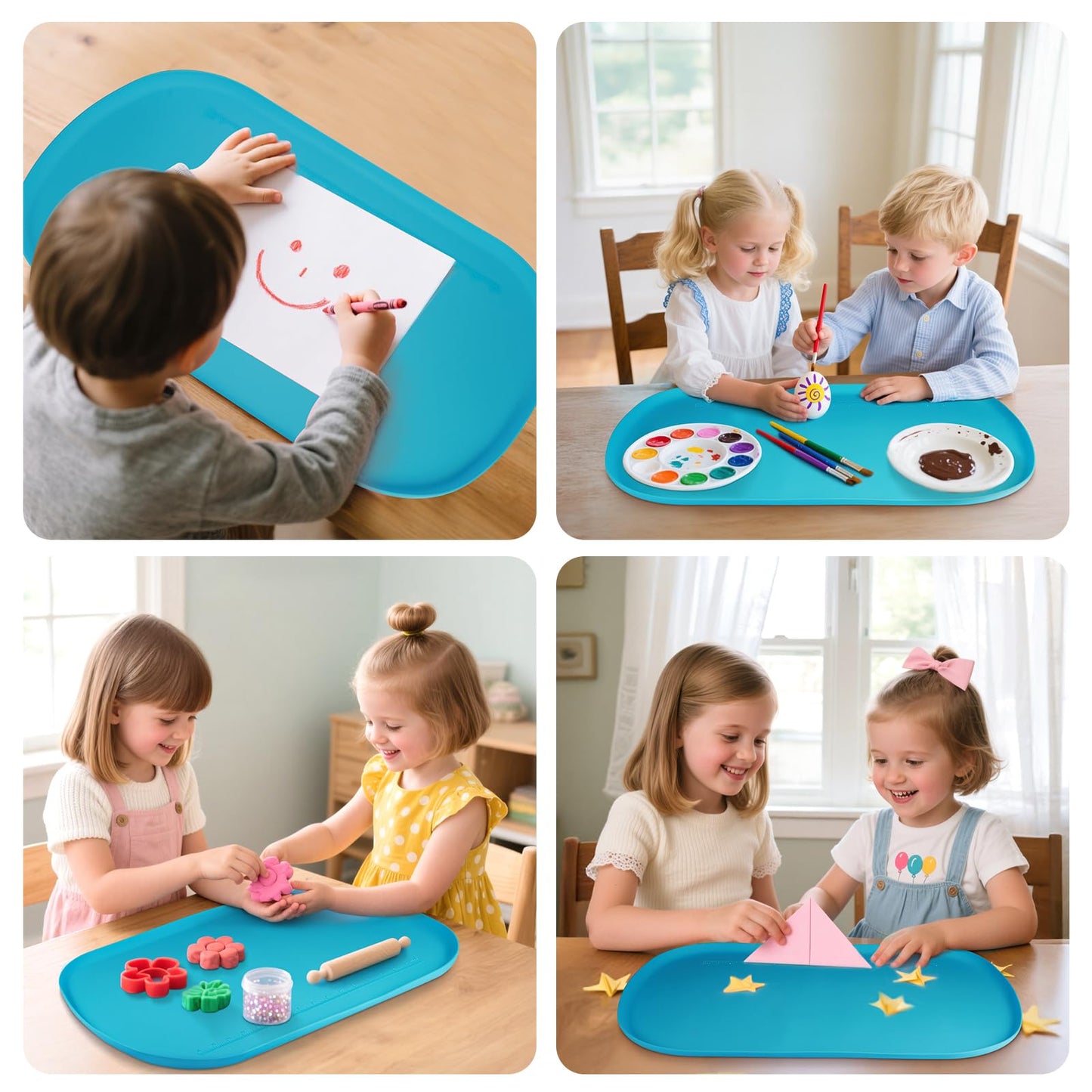 Silicone Art Mats for Kids 24” x 16”, Silicone Craft Mats with Raised Edges, Paint Mats for DIY, Paint, Crafts, Clay, Jewelry-Making (Green)