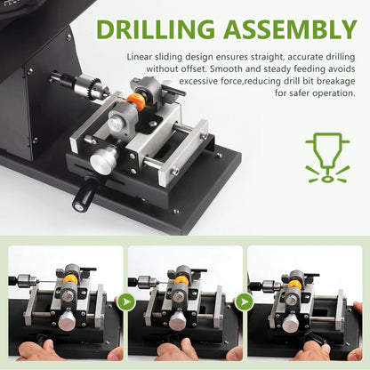 Wet Lapidary Saw 1850W Lapidary Equipment Water Cooling Machine with Angle Cutting 45mm Depth for Polishing Cutting Engraving Drilling Stone Jewelry Jade Wood Amber (Drilling Kit）