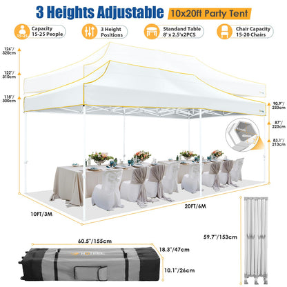 HOTEEL 10x20 Heavy Duty Pop up Canopy Tent with 6 Sidewalls, Easy Setup Outdoor Commercial Instant Gazebo for Parties Wedding Event, with Roller Bag & Sand Bags, White(Hexagonal Frame)