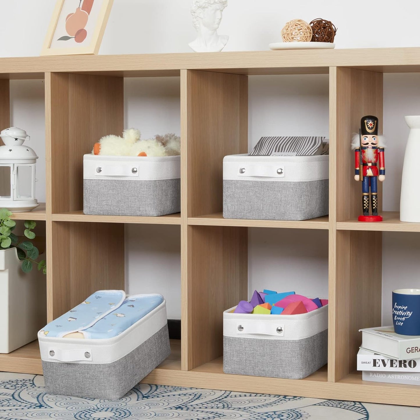 Bidtakay Small Storage Baskets [4-Pack] Fabric Bins for Baby Organizer Shelf Nursery Storage Collapsible Bins