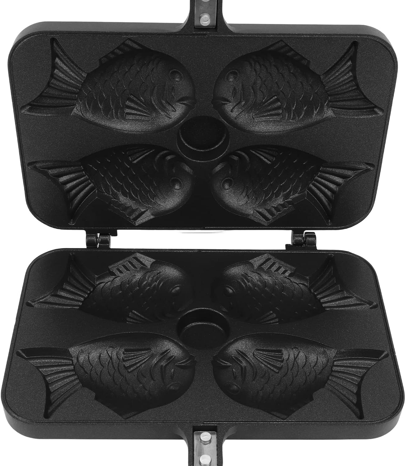 Taiyaki Pan, Non-Stick Double Sided Frypan with 4 Grids, Black Anti-Scalding Handle, Fish Shape Aluminium Waffle Maker