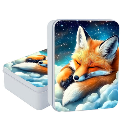VOGDMKJG Small Metal Tins Box-4.7" x3.5"x1.6" Rectangular Empty Storage Box With Lid Decorative Organizer Storage Tin Case For Office/Cookie/Candy/Jewelry/Photo/Letter Sleep Fox