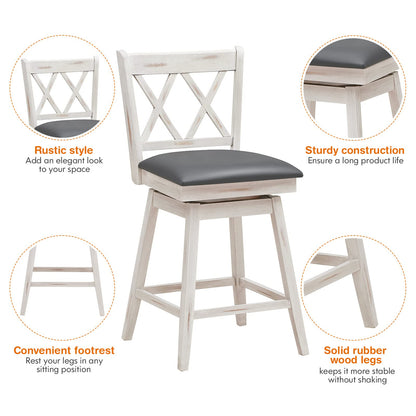COSTWAY Bar Stool Set of 4, 360 ° Swivel Counter Height 25inch Bar Stool with Foot Rest Upholstered Cushion & Ergonomic Backrest, Sturdy Frame, for Pub, Kitchen Islands (4, Antique White + Grey)