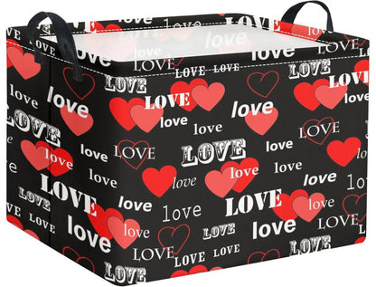 TIBAOLOVER Rectangular Valentines Basket for Home Kitchen Girls Cute Kids Storage Bin Organizer Shelf Book Room Decor(Black Red Love)