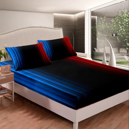 Feelyou Geometric Abstract Ombre Women Bed Sheets Kids Teens Blue Red and Black Striped Sheet Set Decor Modern Fashion Bed Set Bedroom Collection 4Pcs Queen Size