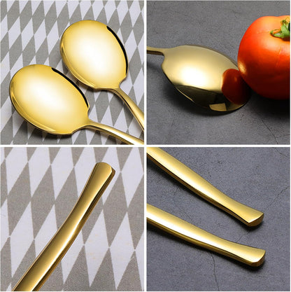 Stainless Steel Serving Spoons, Large Gold Serving Spoons Set of 8 for Catering