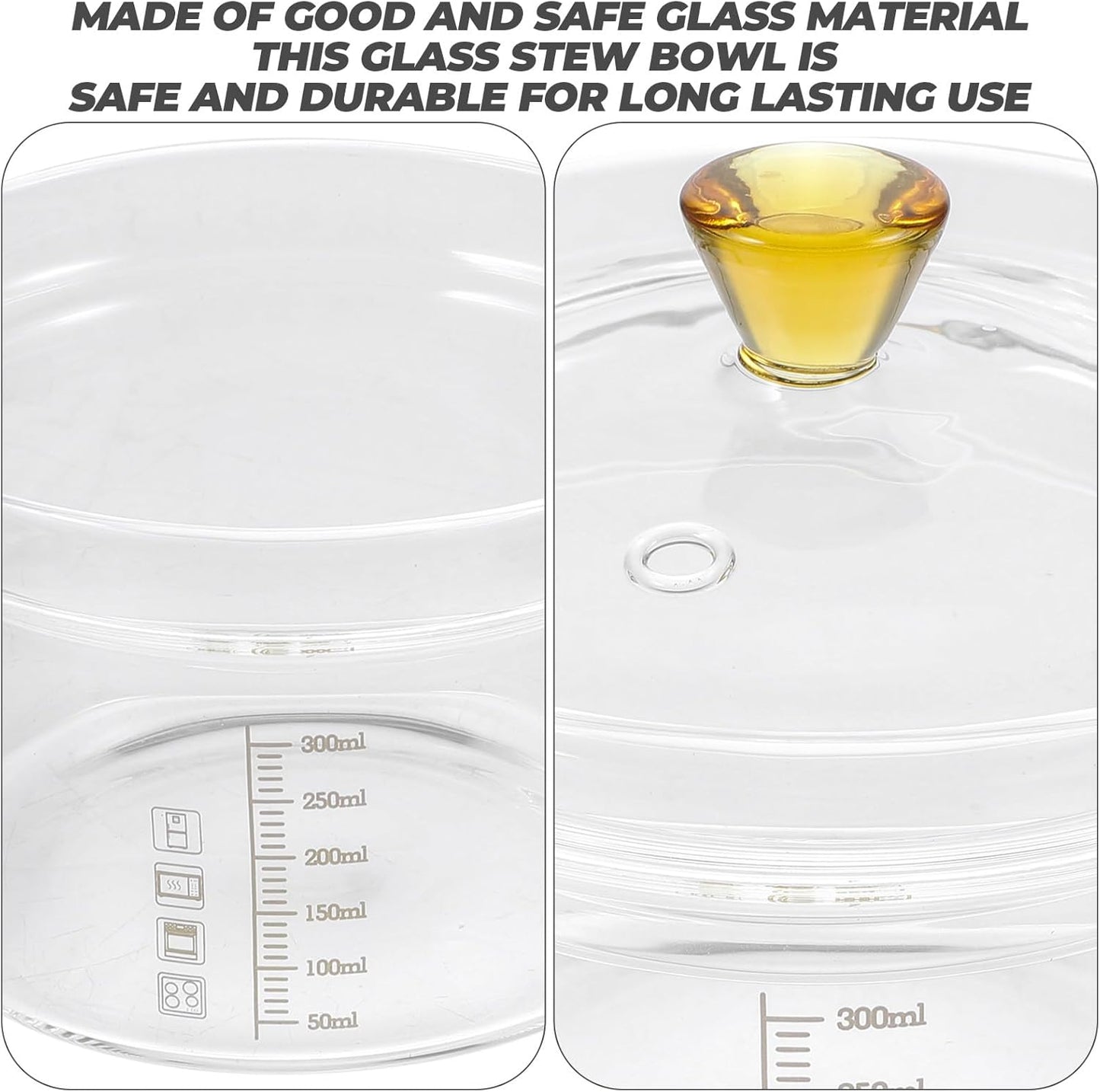 CALLARON Glass Saucepan, 300ml Stovetop Milk Butter Warmer with Cover and Dual Handle