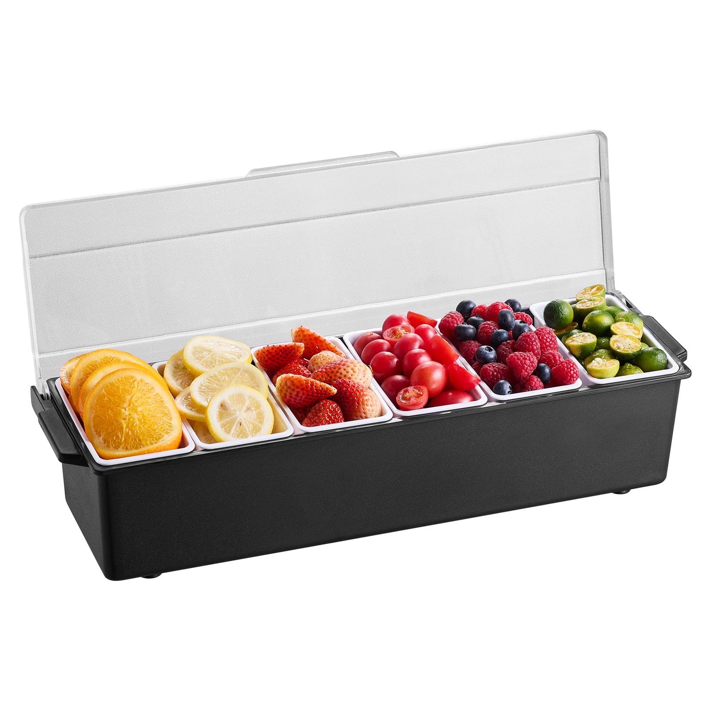 VEVOR Chilled Condiment Server, 6 Compartment Ice Cooled Condiment Serving Container, Chilled Garnish Tray Bar Caddy with Lid, for Bartending & Serving Taco, Salad, Fruit, Home & Restaurant Supplies