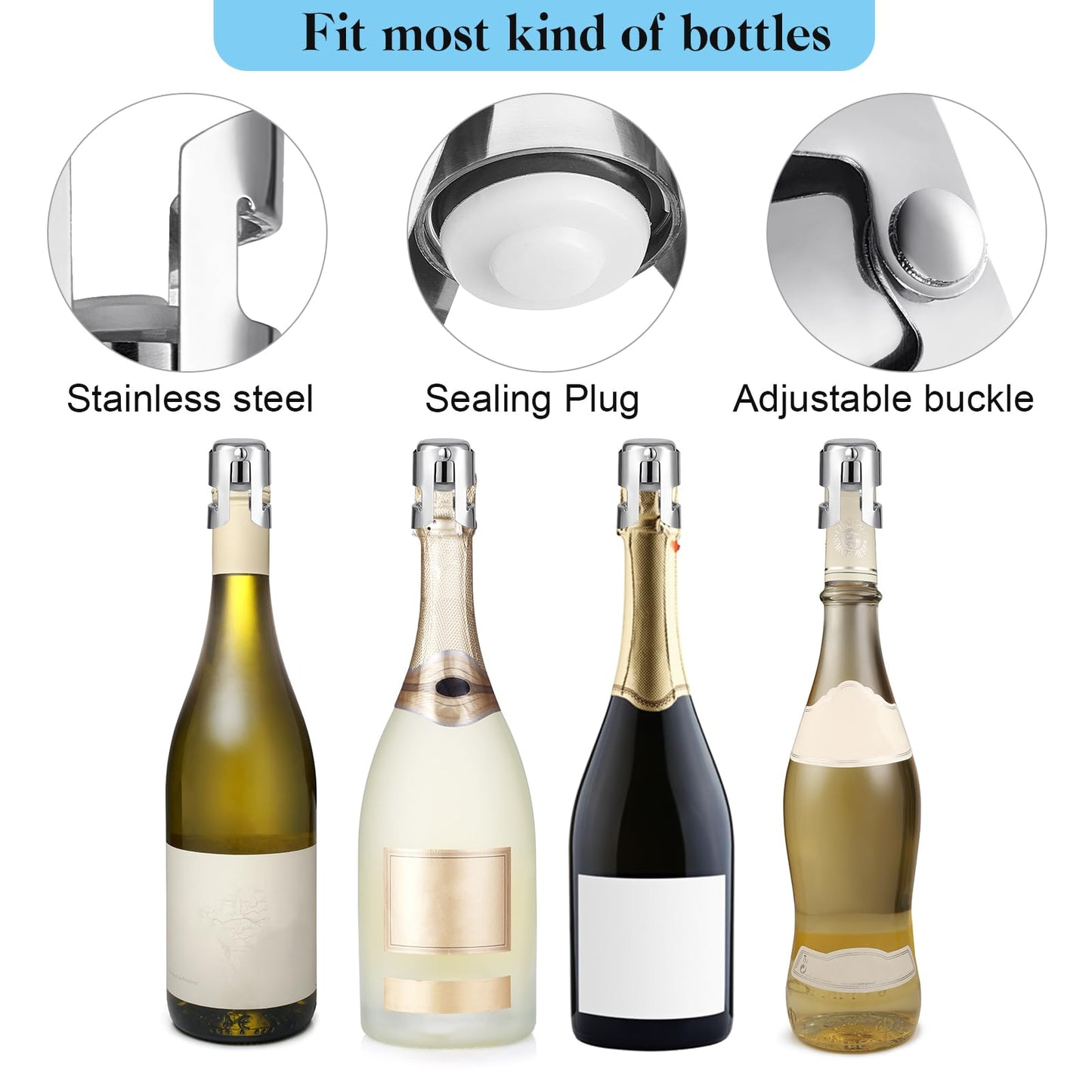 Tessco for you 12 Pcs Stainless Steel Champagne Stopper Bulk Reusable Bottle Sealer Wine Corker Champagne Cork Stopper Saver Plug for Prosecco Sparkling (Silver)