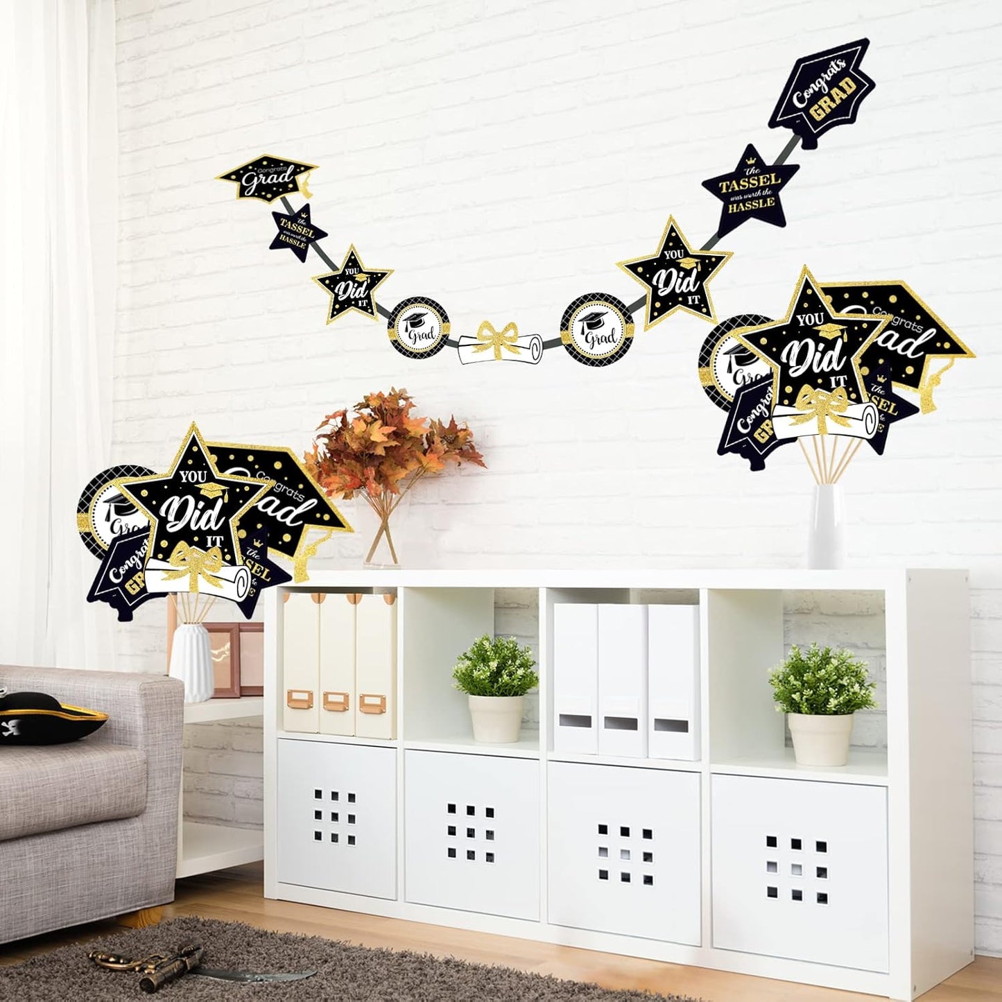 Black and Gold Graduation Decorations Set of 24, Class of 2025 Table Decor, Congrats Grad Party Supplies