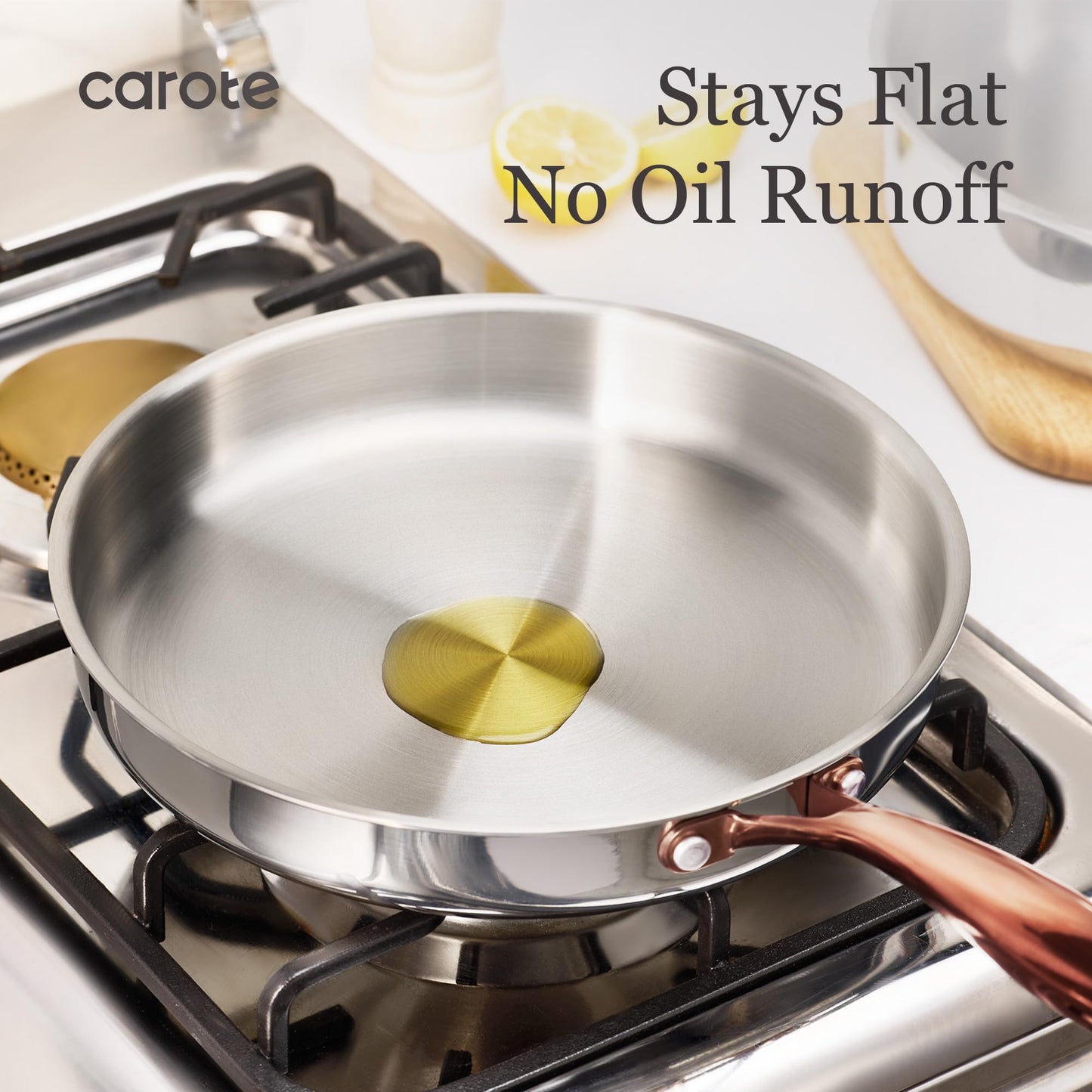 CAROTE 8"+10" Stainless Steel Frying Pan Set, Non-Toxic PTFE & PFOA Free Fry Pan & Omelet Pan, Oven Safe, Compatible with Induction, Ceramic, Gas Cooktops, Gold